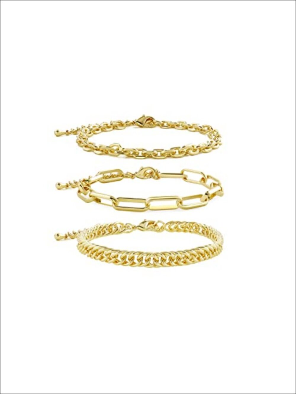 14K Gold Plated Link Bracelet Set Waterproof Non Tarnish Hypoallergenic Layered